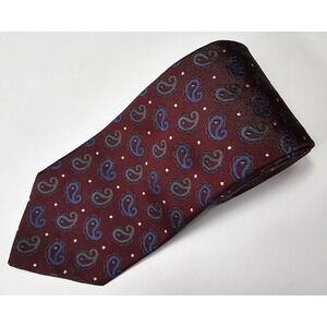 Brooks Brothers Tie 100% Silk Burgundy Paisley Blue Green Made In New York USA